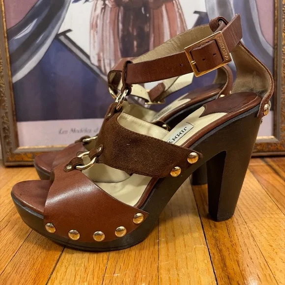 Jimmy Choo Brown Leather Suede Sandals - Picture 2 of 6
